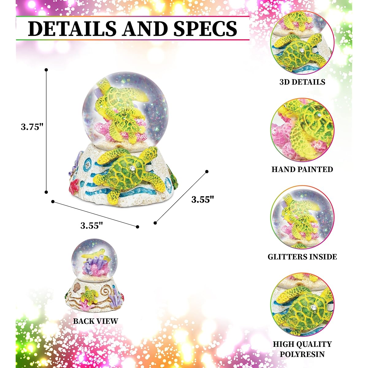 Puzzled Sea Turtle Resin Stone Finish Snow Globe - Sea Life Collection - 65 MM - Unique Elegant Gift and Souvenir - Item 9362