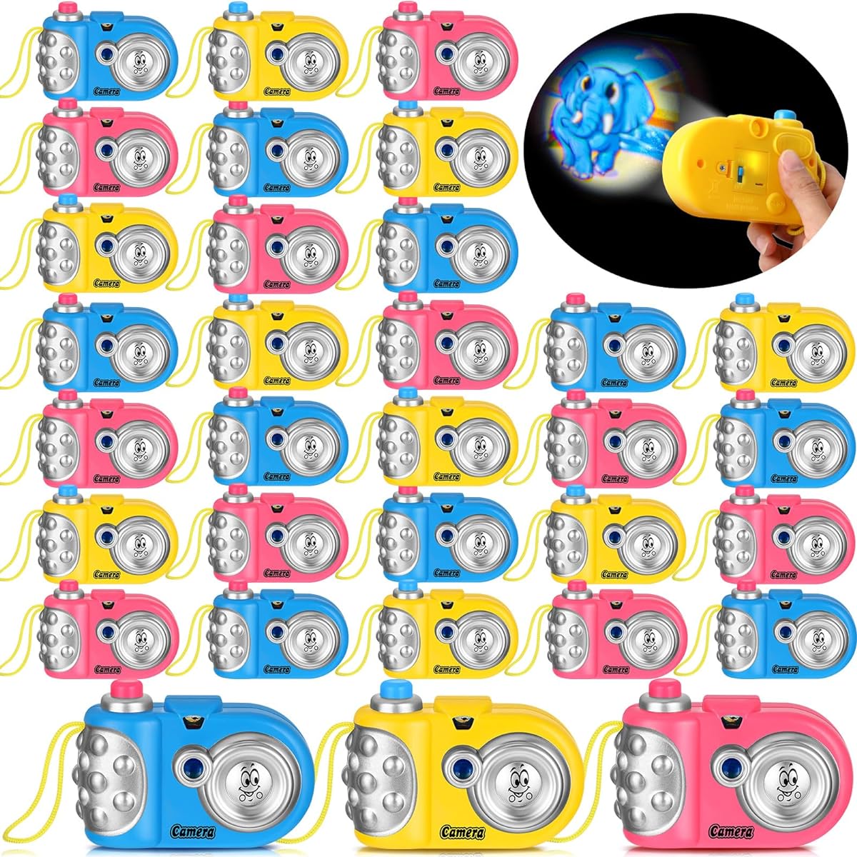 Jerify 36 Pieces Light Up Kids Camera Toy Set, Bulk Plastic Toy Cameras with Animal Pictures for Kids, Viewfinder, Battery Operated Viewfinder Camera with Projector, Halloween/Birthday Party Favors
