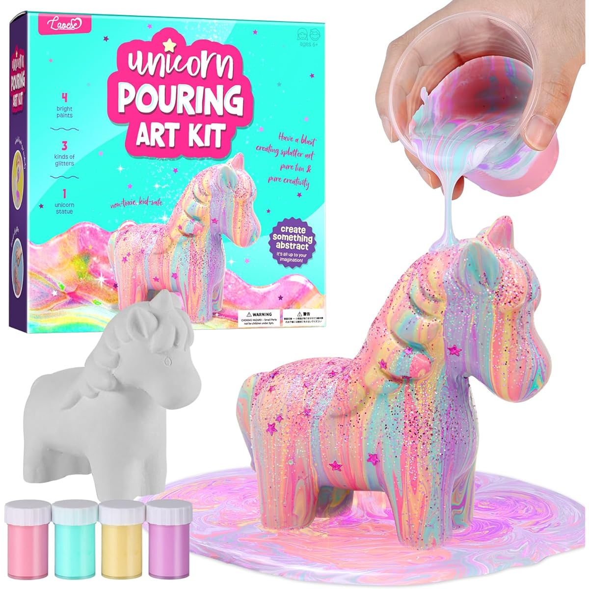 LAOESE Unicorn Paint Pouring Art Kit - DIY Crafts for Kids Ages 6-12, Art & Craft Kits for Girls & Boys Toys for Girls Boys Birthday Gifts for Ages 4 5 6 7 8 9 10 11 12+