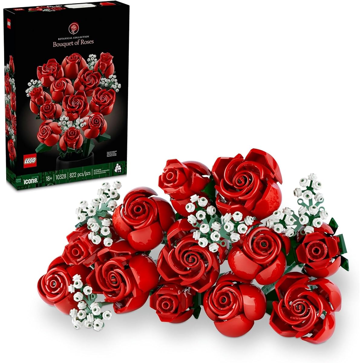 LEGO Icon Rose Bouquet, Roses, Artificial Flowers, Interior Decoration, Toys, Presents, Gifts, Blocks, Women, Mothers, Girlfriends, Men, Fathers, Boyfriends, Adults, Flowers, Bouquets, Flowers, 10328