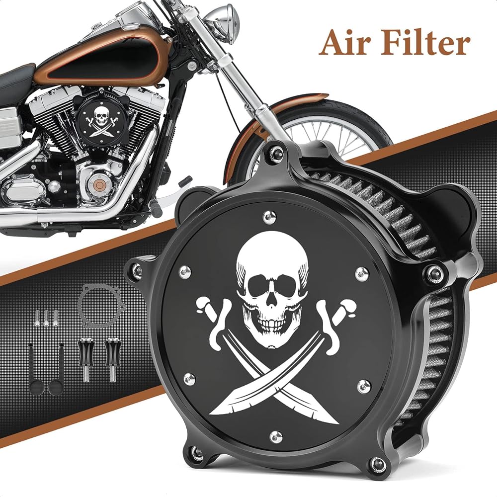 Bravema Motorcycle Air Filter CNC Air Cleaner Intake System Kit Harley Twin Cam EVO Dyna FXR 93-2017 Softail 2000-2015 Touring Street Glide 1993-2007 (Black)
