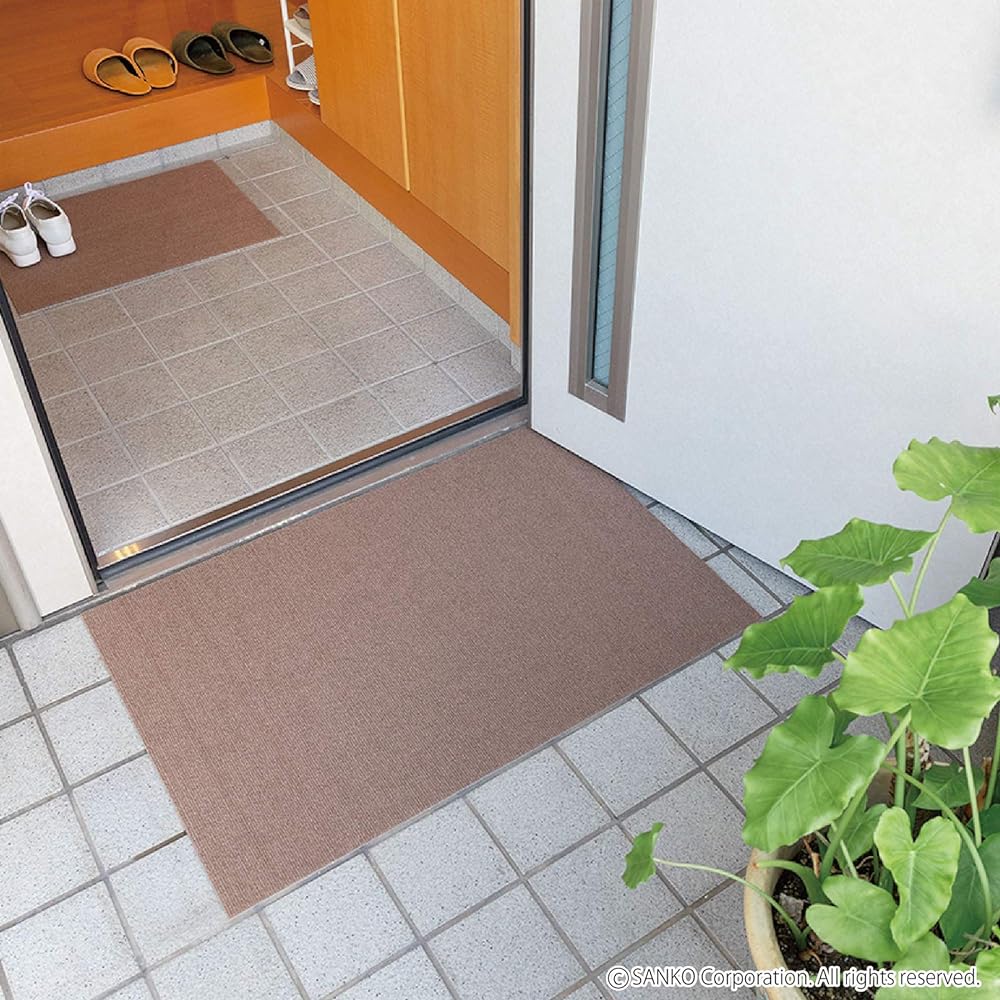 [Washable, Made in Japan] Sanko Entrance Mat, Indoor/Outdoor, Balcony, Non-Slip, 60 x 90 cm, Brown, Fits KX-05