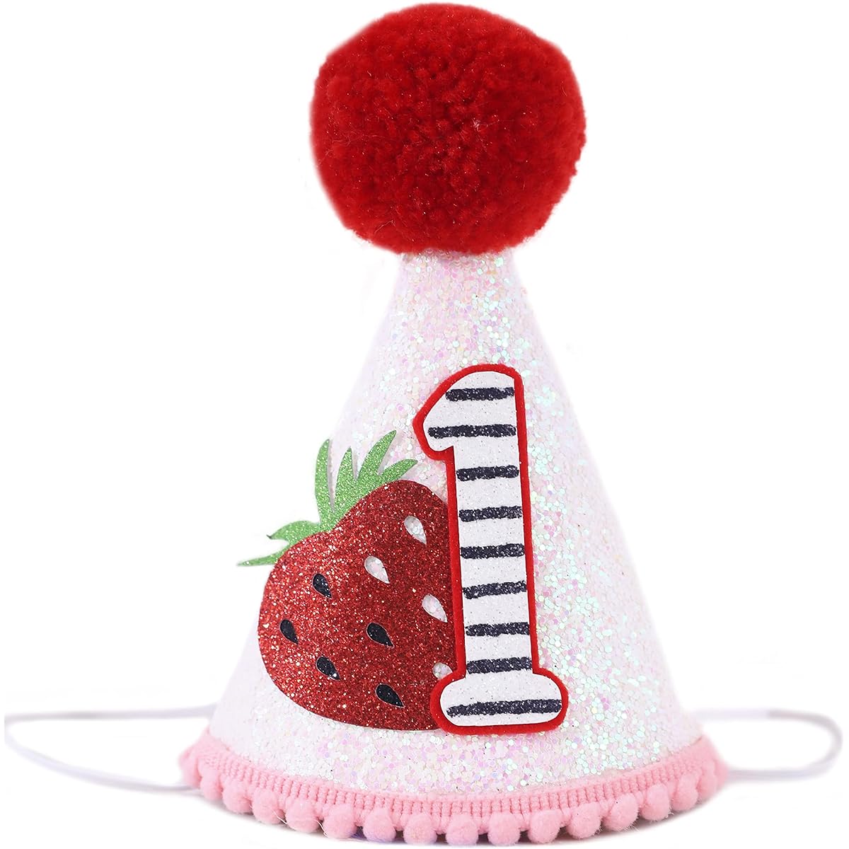 Girls 1st Birthday Strawberry Hat - Strawberry First Birthday Party Decorations, Strawberry Berry Sweet Birthday, Sweet One Birthday Outfit, Pink Gingham Party Strawberry Hat, Red, 3.5in, 3.1in