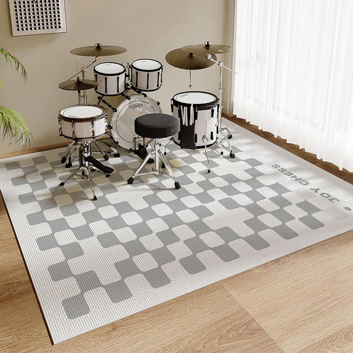 Piano Rug, Checkered Pattern, 7mm Thick, Checkered Rug, Electronic Drum Kit, Soundproof Carpet, Upright Piano, Wool, Large, 160cm x 180cm, Anti-Slip, Scratch-Resistant, Shock Absorbing, Quiet, Sound Absorbing, Stylish, Modern, Percussion, Flooring