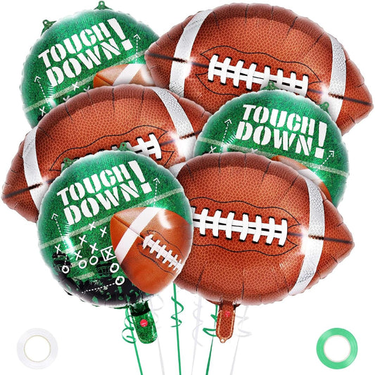 6 Piece Football Balloon Set, 3 Football Foil Balloons, Football Field Balloons for Tailgate, Game Day Sports Theme, Football Theme Supplies, Birthday Party Decorations