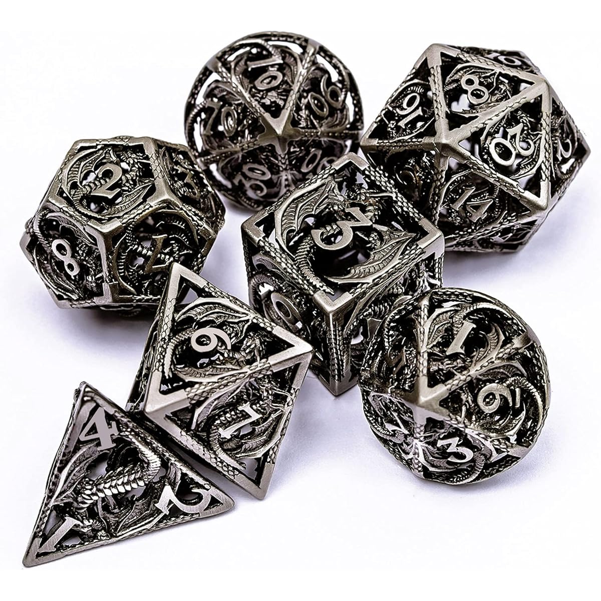 DND Metal Dice Set 7 Piece Dungeon Dragon Dice Style RPG Game