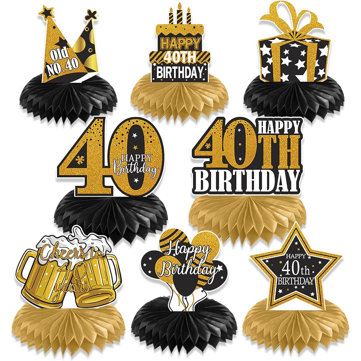 40th Birthday Decoration Honeycomb Centerpiece Women's Men's Black Gold Cheers Until 40 Table Centerpiece Topper 40th Birthday Party Creative Table Sign Decoration Easy Installation Vicycaty