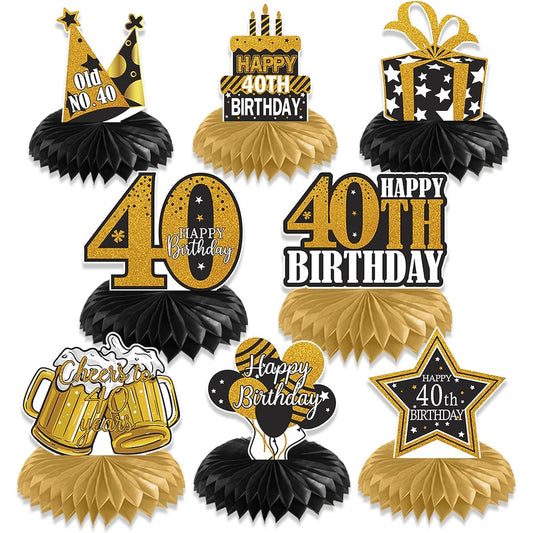 40th Birthday Decoration Honeycomb Centerpiece Women's Men's Black Gold Cheers Until 40 Table Centerpiece Topper 40th Birthday Party Creative Table Sign Decoration Easy Installation Vicycaty