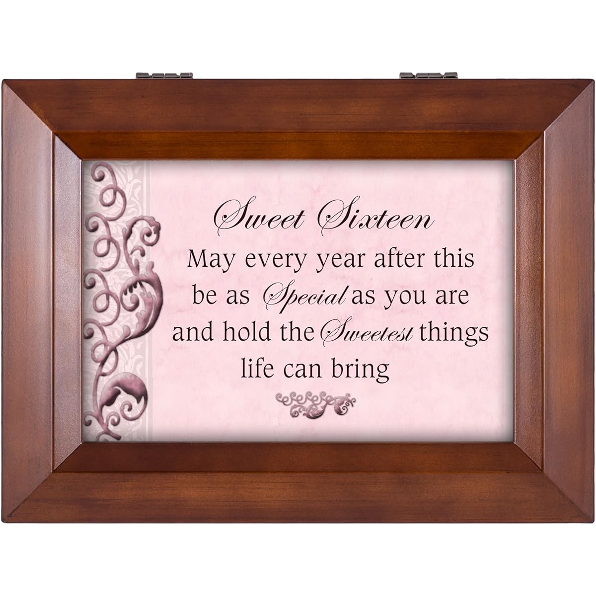 Sweet Sixteen Wood Finish Musical Jewelry Box - Plays Tune You Are My Sunshine