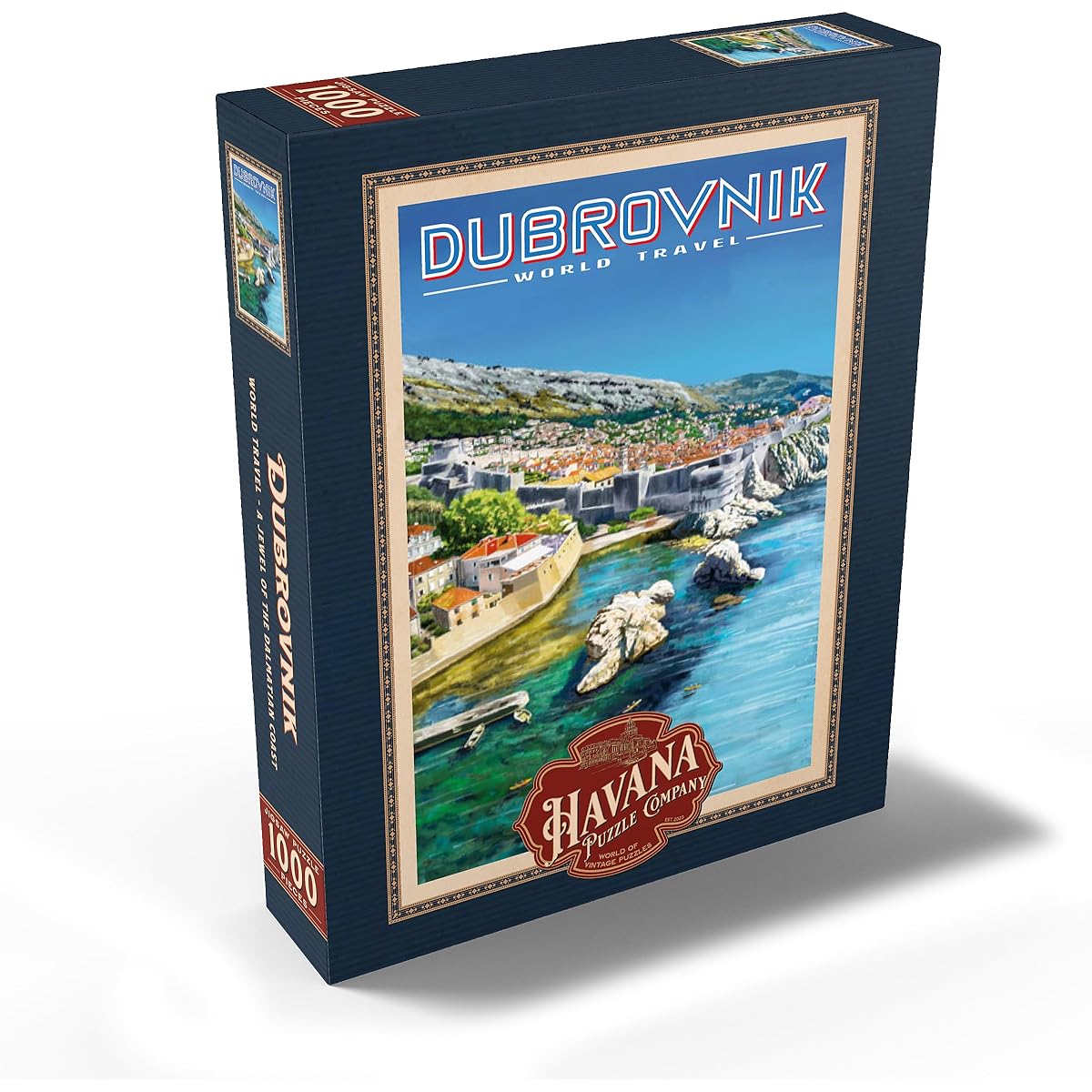 Dubrovnik, Croatia - Jewels of the Dalmatian Coast Vintage Travel Poster - Premium 1000 Piece Jigsaw Puzzle for Adults