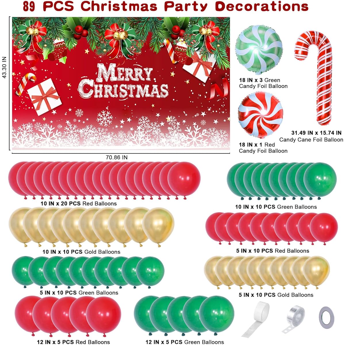 Christmas Party Decorations - Christmas Balloon Garland Kit Green and Red Balloons Merry Christmas Background Banner Christmas Home Christmas Theme Party Decorations