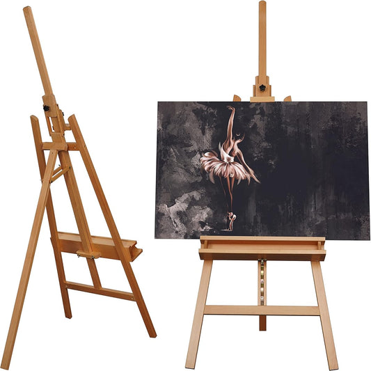 ARTIFY Large Painter Easel Adjustable Beech Wood Artist Easel Studio Easel with Brush Holder