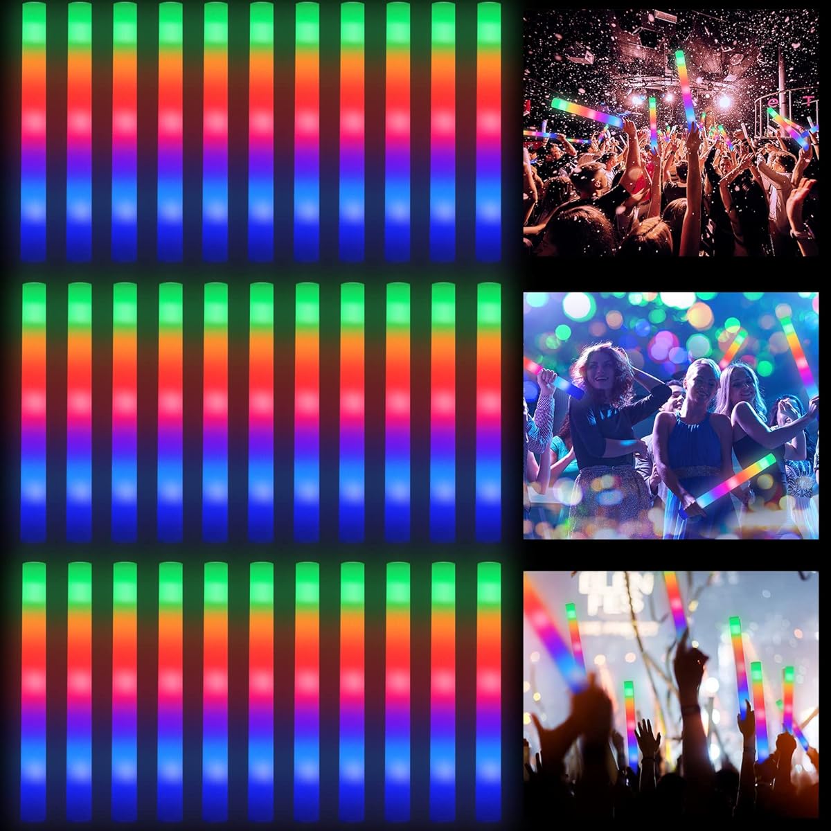 Vinsot 50pcs LED Light Sticks with 3 Modes Colorful Flashing Glow Baton 16inch Soft Glow Sticks Glow in the Dark Party Supplies for Halloween Christmas Wedding Concert Rave Birthday Party