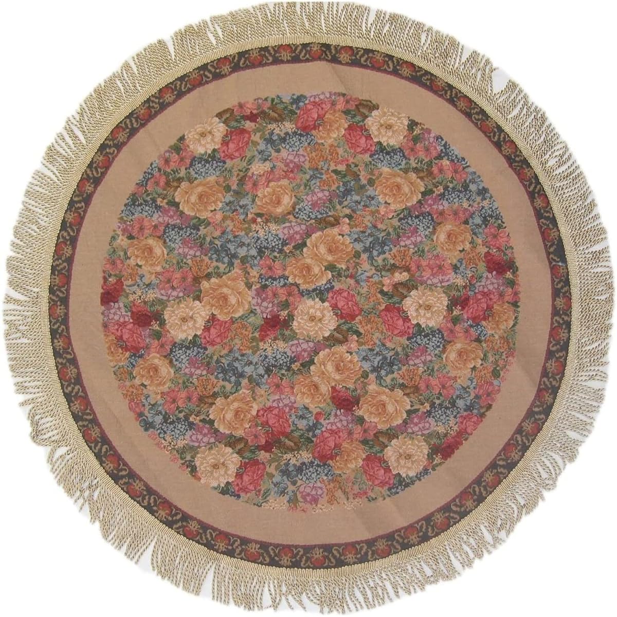 Tache Round Floral Tablecloth - Colorful Country Rustic Woven Heavyweight Morning Wake Up Tapestry Table Linen - 35 Inch