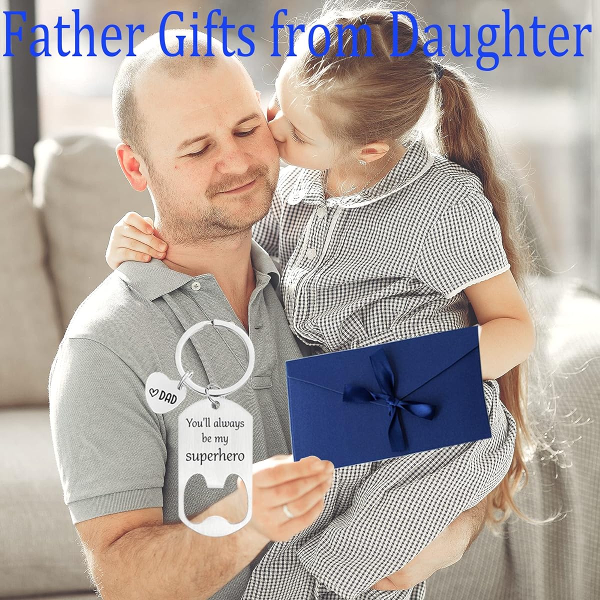 Weahoen Father's Day Gifts, Keychain from Daughter or Son, Gifts for Dad, Birthday, Christmas, Valentine's, Thanksgiving, Papa Gifts, Dad Silver, Large