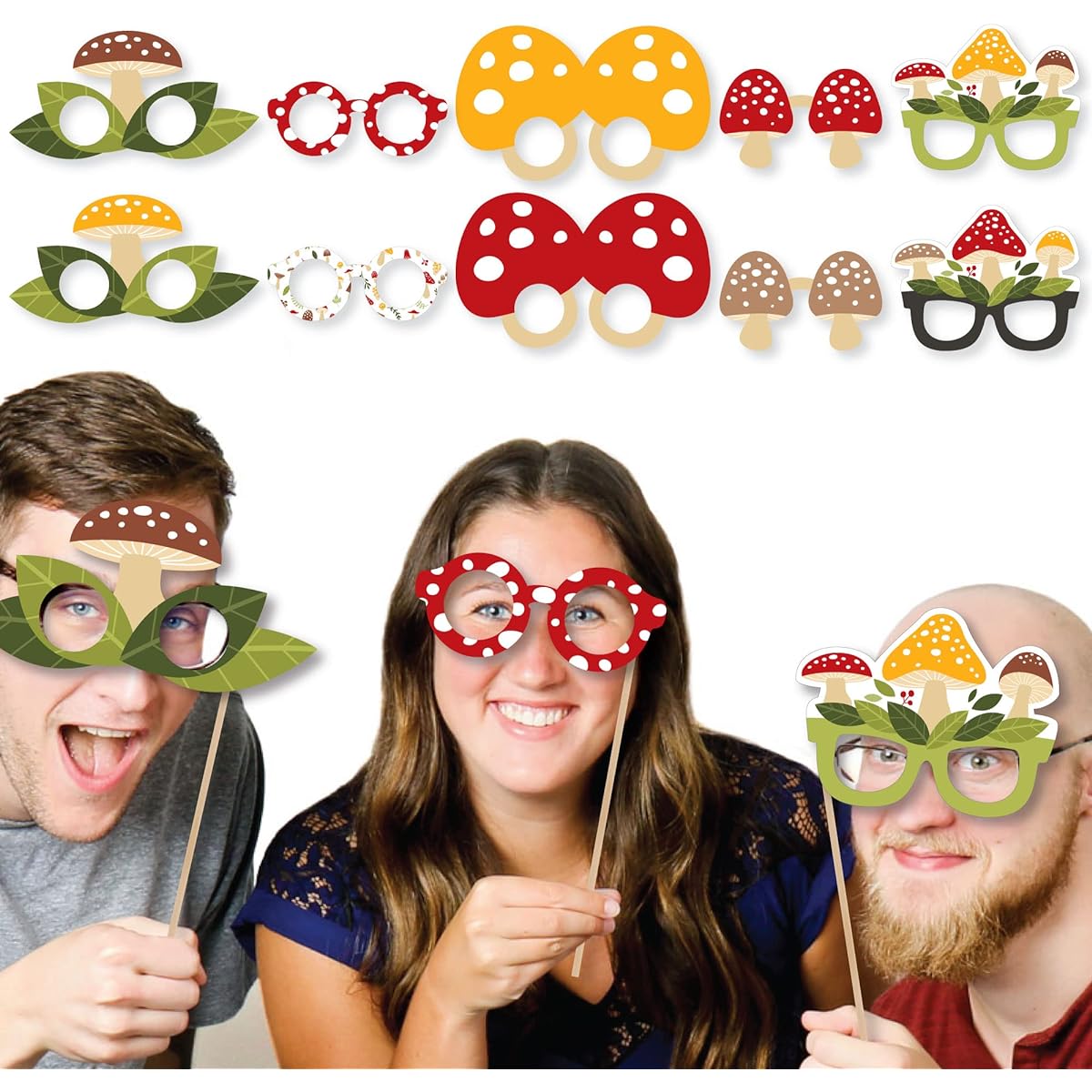 Big Dot of Happiness Wild Mushroom Glasses and Mask - Paper Cardstock Red Toad Stool Party Photo Booth Props Kit - 10 Pieces