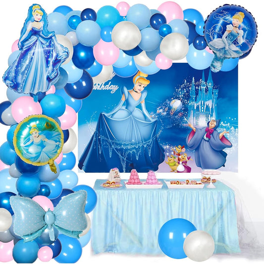 108pcs Cinderella Theme Party Decorations Balloon Garland Set, Cinderella Birthday Party Supplies Happy Birthday Background, 100pcs Latex Balloons, 5pcs Foil Balloons for Kids Birthday Party