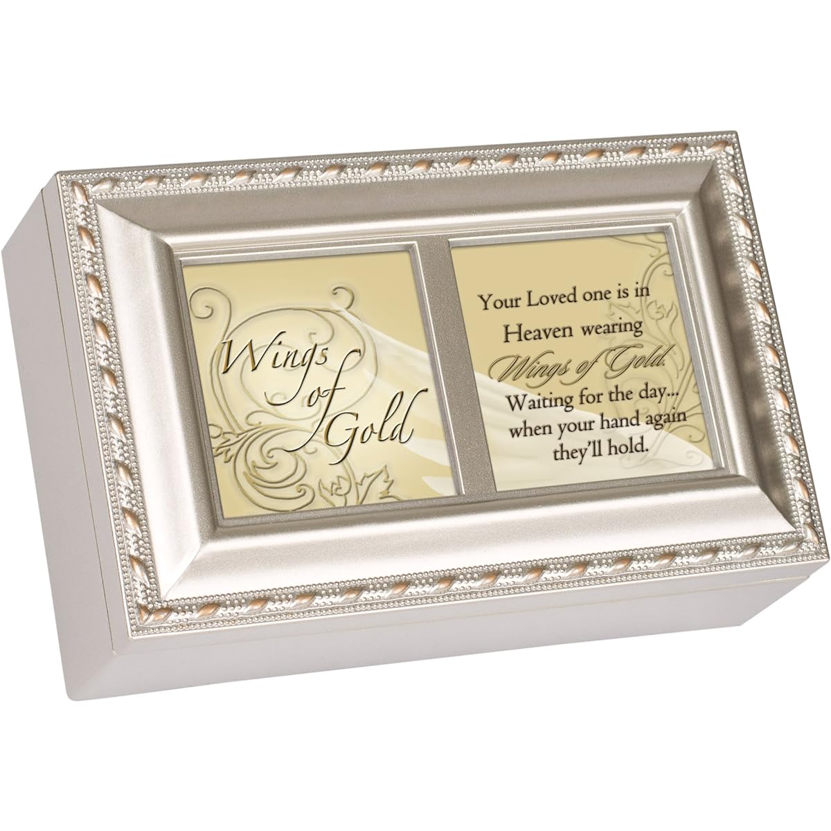 Wings of Gold Bereavement Champagne Silver Inspirational Cottage Garden Petite Music Box Plays Amazing Grace