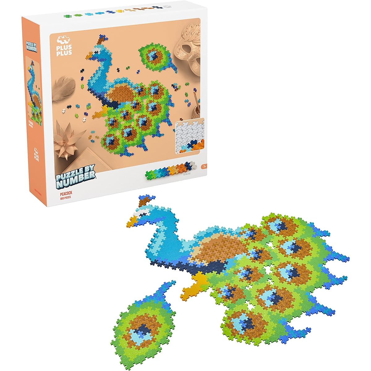 PLUS PLUS - Puzzle by Numbers - 800 Piece Peacock - Construction Building STEM/Steam Toys Interlocking Mini Puzzle Blocks for Kids