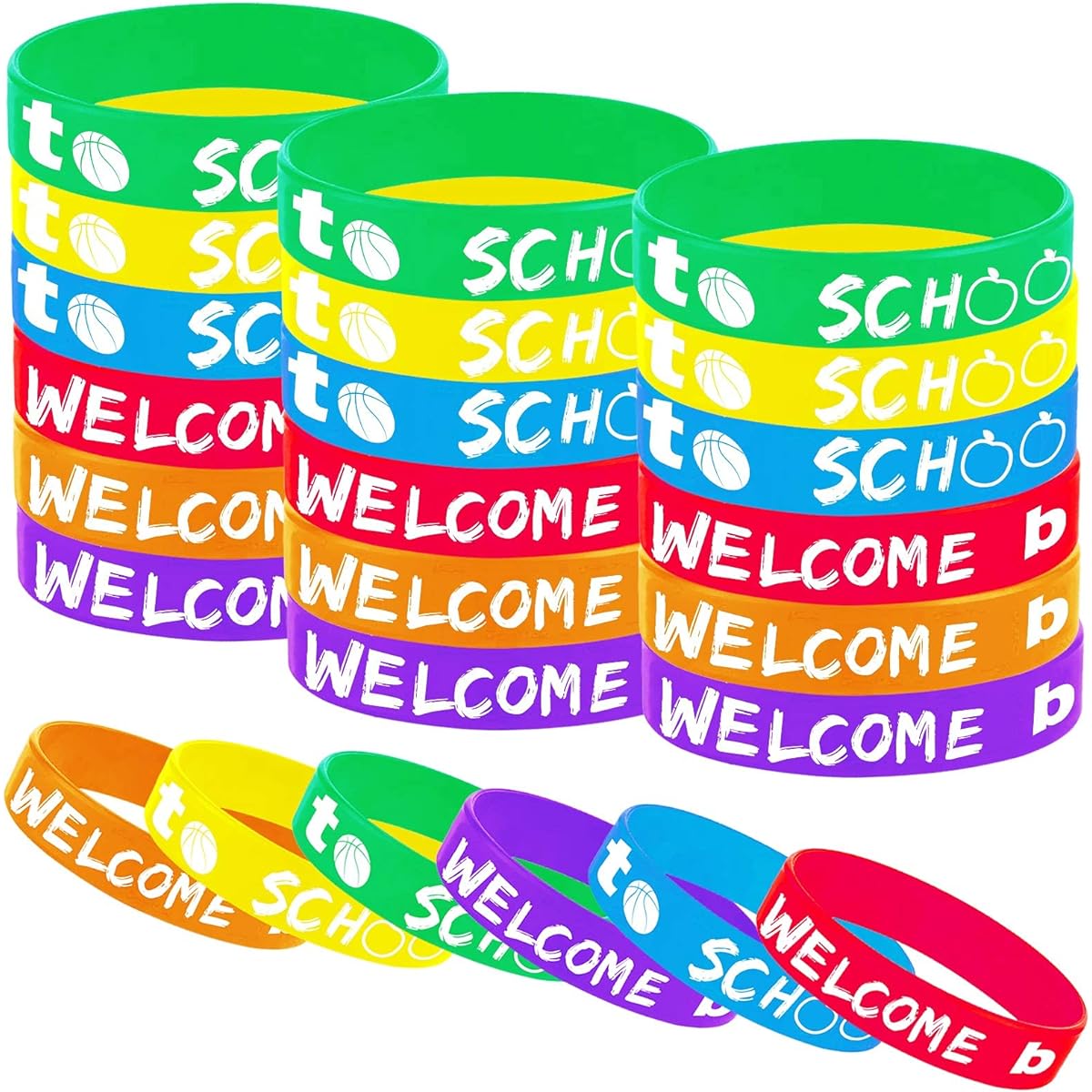 36 Pcs Rubber Bracelets for Back to School Party, 100 Days of School/First Day Party, Baby Shower, Birthday Party Supplies Decorations, Gifts, Prize Bags, Favors, Silicone Wristbands