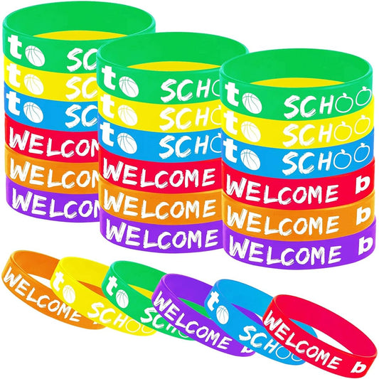 36 Pcs Rubber Bracelets for Back to School Party, 100 Days of School/First Day Party, Baby Shower, Birthday Party Supplies Decorations, Gifts, Prize Bags, Favors, Silicone Wristbands