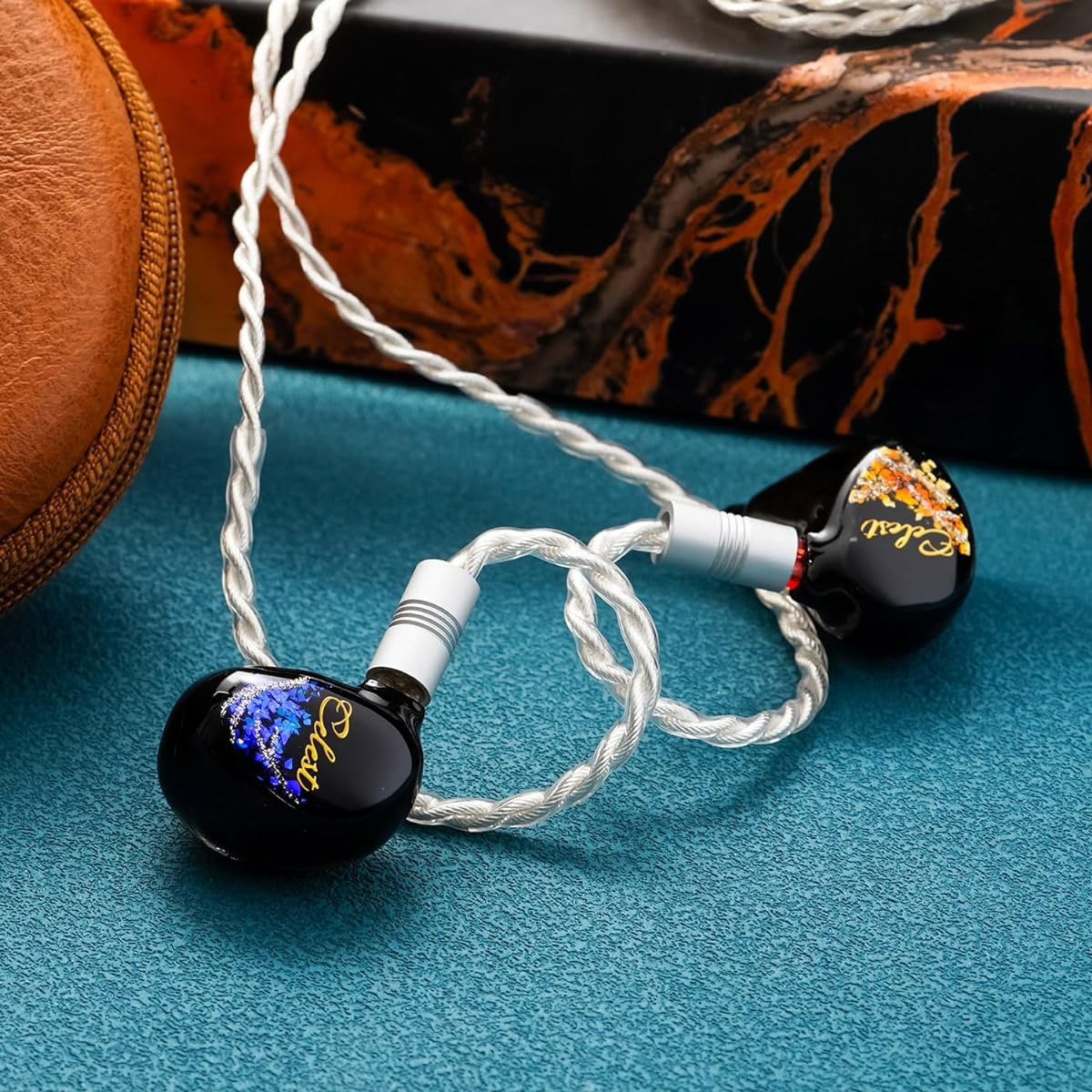 HiFiGo Kinera Celest Plutus Beast 1 BC+1 BA+1 SPD In-Ear Monitor, Bone Conduction Driver IEM In-Ear Earphones with Hand-Painted Faceplate and Rich Smooth Tuning (Blue and Gold, 4.4mm)