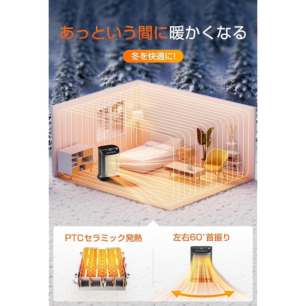 Ceramic Heater, 2023 Winter Energy Saving Fast Heater, Electric Heater, Foot Heater, Small, Silent, 1200 W, Oscillating Heating 2 Seconds, 4 Level Switching, LED Display, ECO Constant Temperature