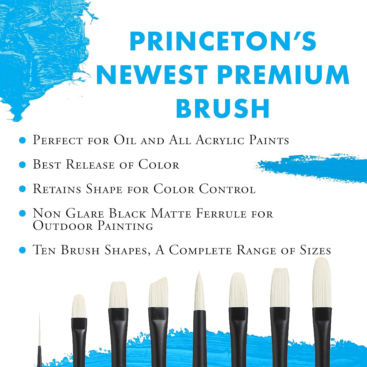 Princeton Aspen Glare Free Indoor/Outdoor Brush for Acrylics & Oils Series 6500 Synthetic Flat Motorer 3"