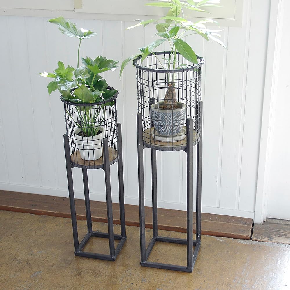 SPICE OF LIFE Pot Cover Contempo Wire Basket with Iron Stand L Size Black Width 27cm Depth 27cm Height 81.5cm JDDT5103