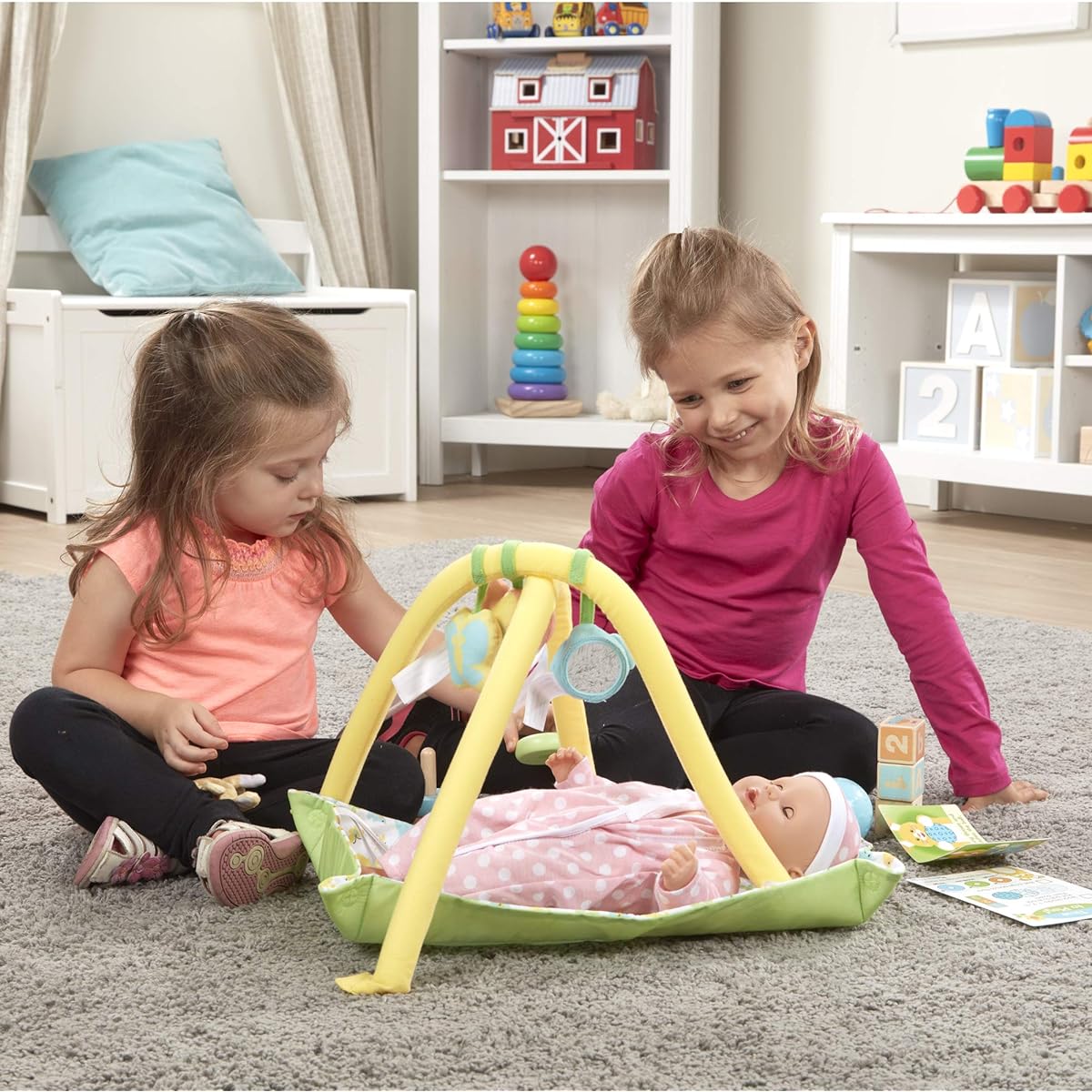 Melissa & Doug (Up to 16 Pieces, Activity Gym, Stacker, Gift for Girls & Boys - for Babies, Toddlers, 4 Months, 1 and 2 Year Olds) Love Toy Time Playset for Dolls mine