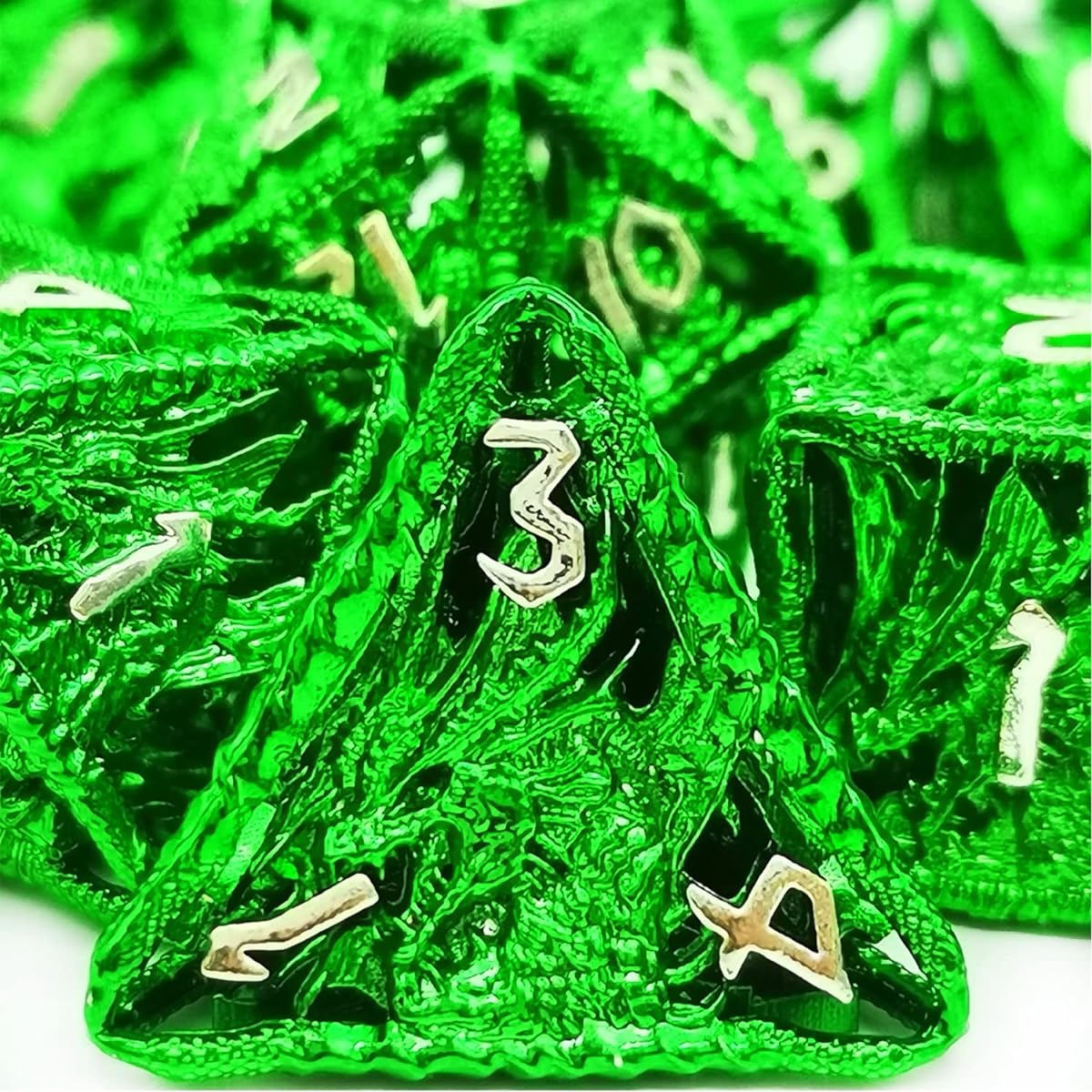 HAOMEJA Hollow Dragon Dice DND Metal Dice Set 7 Role Playing Dice D&D Dungeons & Dragons Dice (Green)
