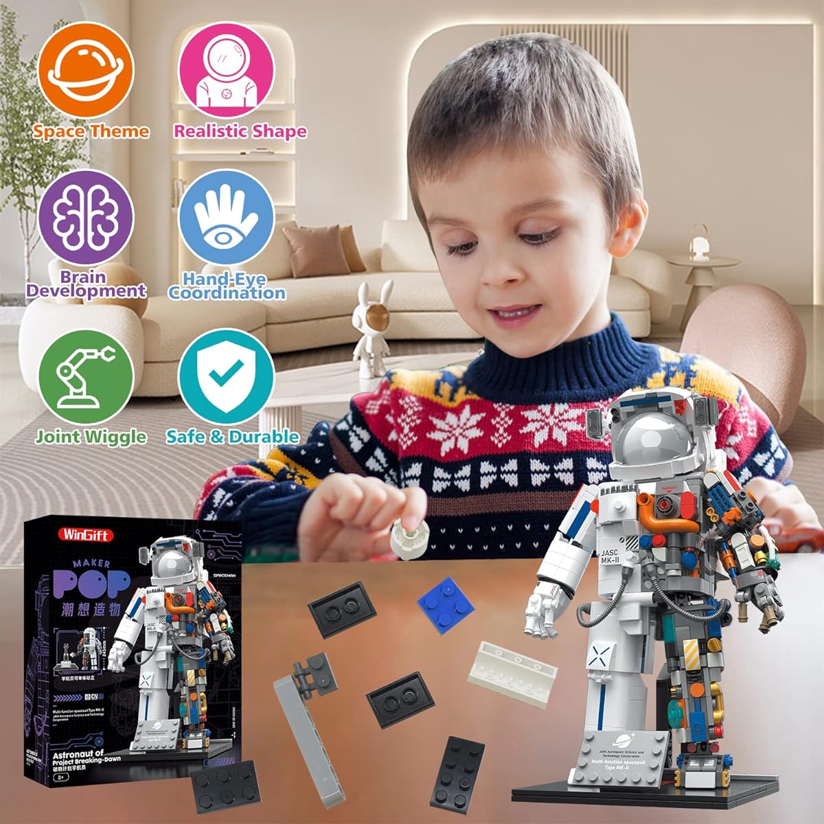 WINGIFT Astronaut Building Set for Adults, Space Toys Gift for Kids with Display Stand, Space Series Creative Building Set for Adults, Astronaut Building Blocks Model for Boys and Girls 8-14 Years Old