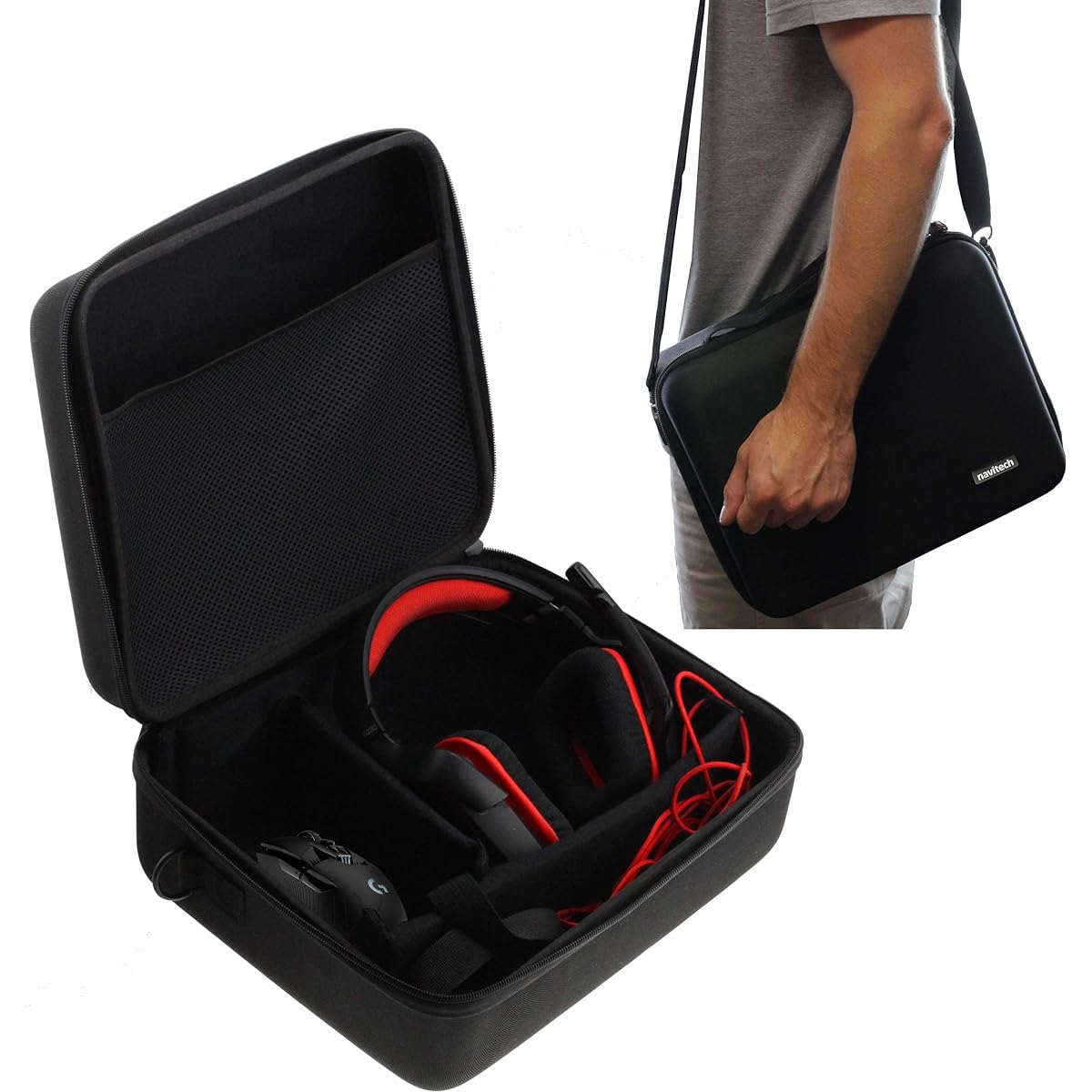 Navitech Black Hard Eva Carry Case Compatible with Gaming Headsets and Headphones Fits PLANTRONICS RIG 800LX