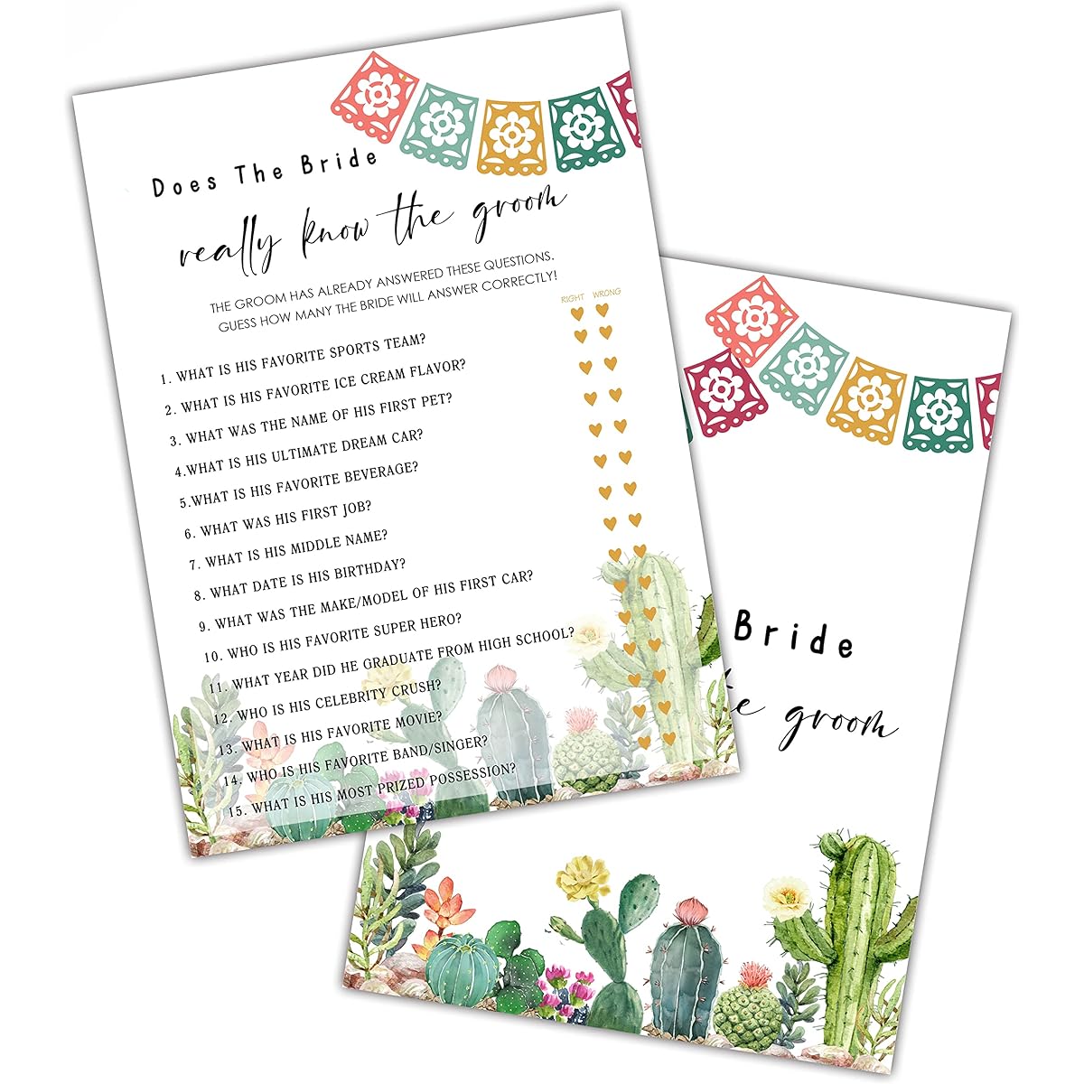 Bridal Shower Game Fiesta Mexican Bridal Shower Decorations Bride Know The Groom Card for Bridal Shower Bachelorette Party Wedding Engagement Party Set of 30 (A05)