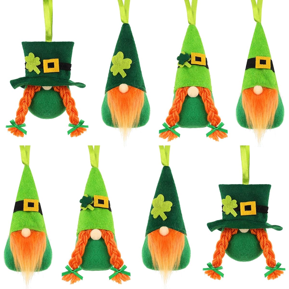 Skylety 8pcs St. Patrick's Day Gnome Ornaments Faceless Doll Decorations Green Clover Gnome Doll Ornaments Irish Swedish Leprechaun for St. Patrick's Day Party Christmas Elf Scandinavian Decor