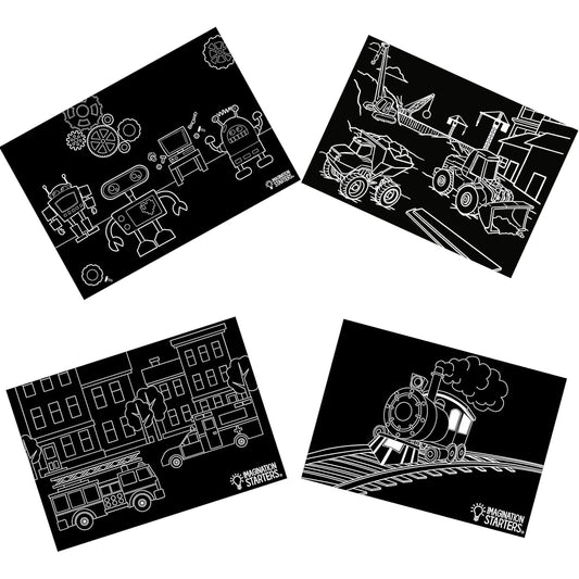 Chalkboard Color Placemats Set of 4 Action Structures Robot Fire Engine Train