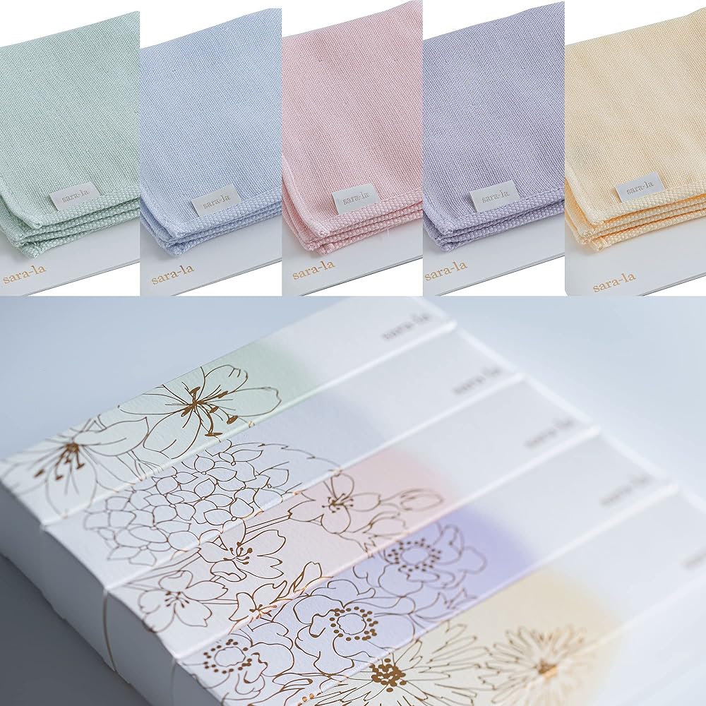 Imabari Towel Gift Sara-la "Saki" Gauze Pile Handkerchief Set of 5 Green Blue Pink Purple Yellow Towel Handkerchief Made in Japan