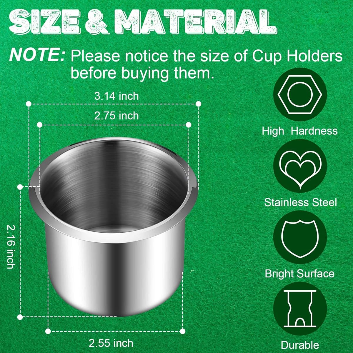 Poker Cup Holder Insert Stainless Steel Cup Holder Insert Cup Holder Table Poker Game Table Accessories for Desk/Car/Drink Cup Holder/Storage Replacement (15 Pieces)