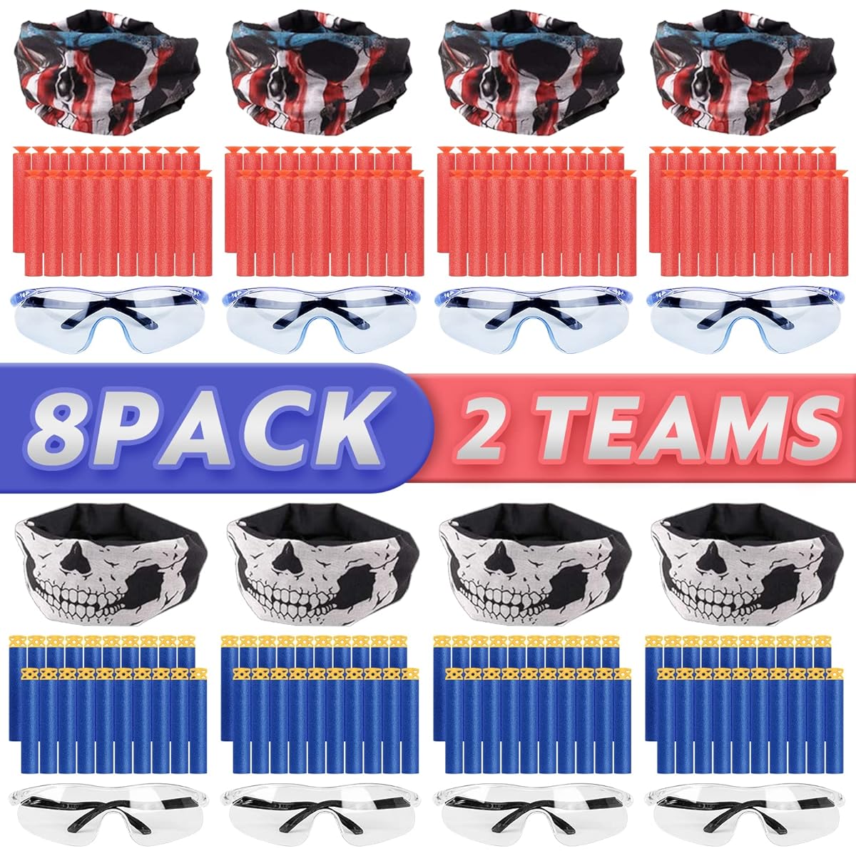 TiopLior Boys Birthday Party Supplies for Nerf Guns, 8 Sets Boys Birthday Favors with 160 Foam Bullets, Face Masks, Tactical Glasses for 2 Teams, War Favors Guns Toy Gifts for Kids Party Favors