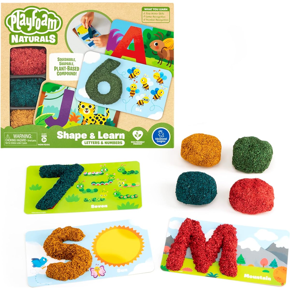 Educational Insights Plant-Based Playfoam Natural Letter and Number Shape and Learning 36 Cards 4 Playfoam Colors Ages 3+