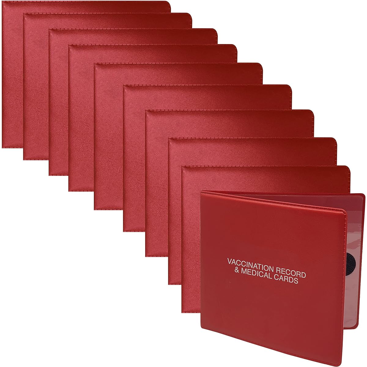 Essentially Yours CDC Vaccine Immunization Record and Card Holder with 3 Clear Cards, Red, Pack of 10