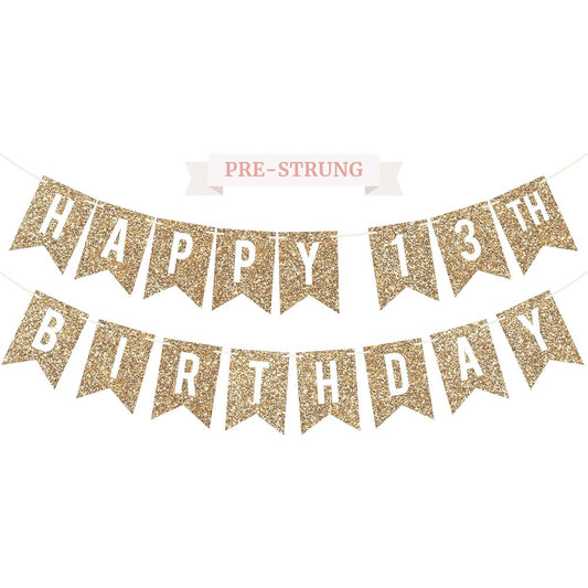 13th Birthday Banner - No DIY Required - Gold Glitter 13th Birthday Party Banner for Boys and Girls - Garland Strung on 6 Feet Strands - Gold Birthday Party Decorations & Decorations No DIY Mention Did you?