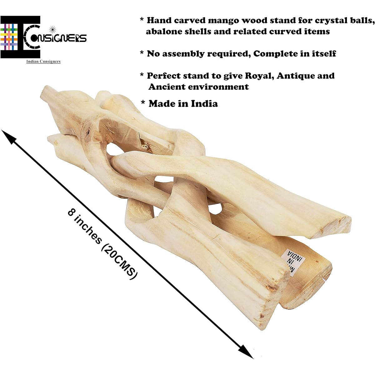 Indian Consigners Cobra Wooden Tripod Stand Natural 8"
