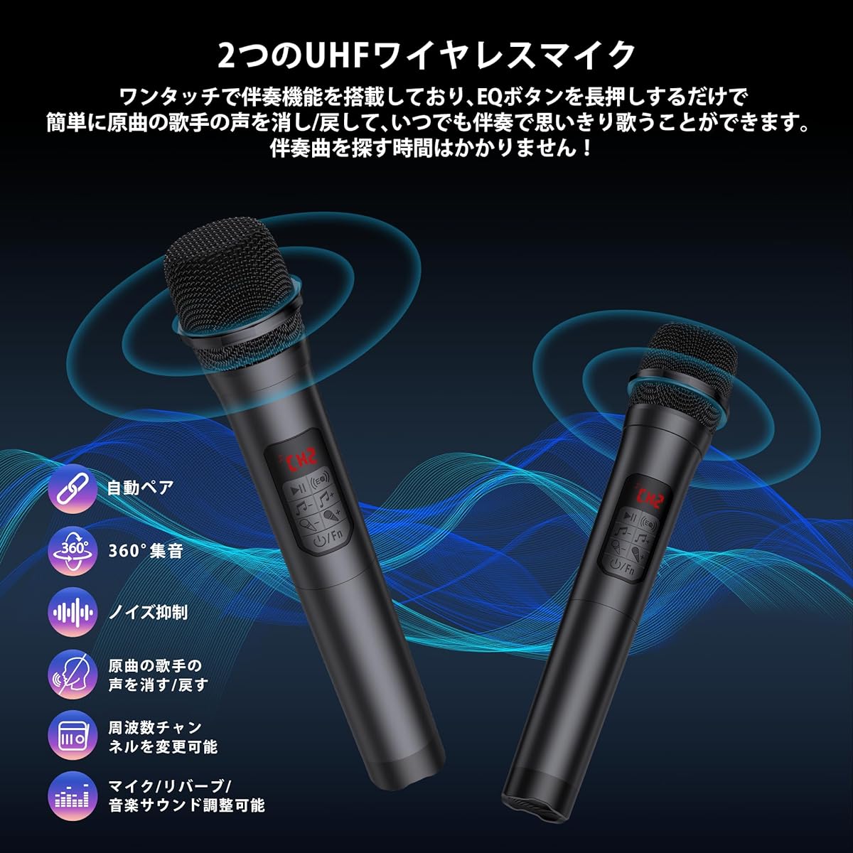 reless Microphones/Remote Control Included Reverb Adjustable Accompaniment and Recording Function LED Mode TWS Function TF/USB /AUX compatible Suitable for parties/karaoke/meetings/classes/outdoor events/street live performances/disaster prevention, etc.