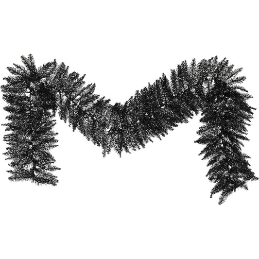 Vickerman 9' x 14" Unlit Black Fir Artificial Garland for Home Decorations, Maintenance Free Seasonal Garland for Halloween and Christmas Decorations, Home Decor