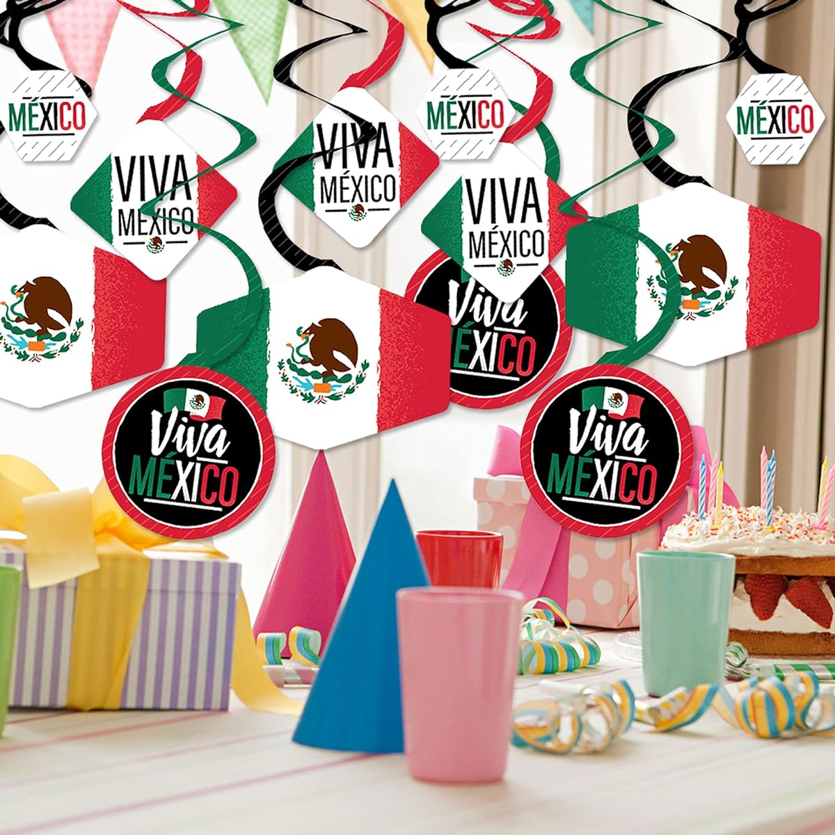 Big Dot of Happiness Viva Mexico - Mexican Independence Day Party Hanging Decorations - Party Decor Swirls - Set of 40