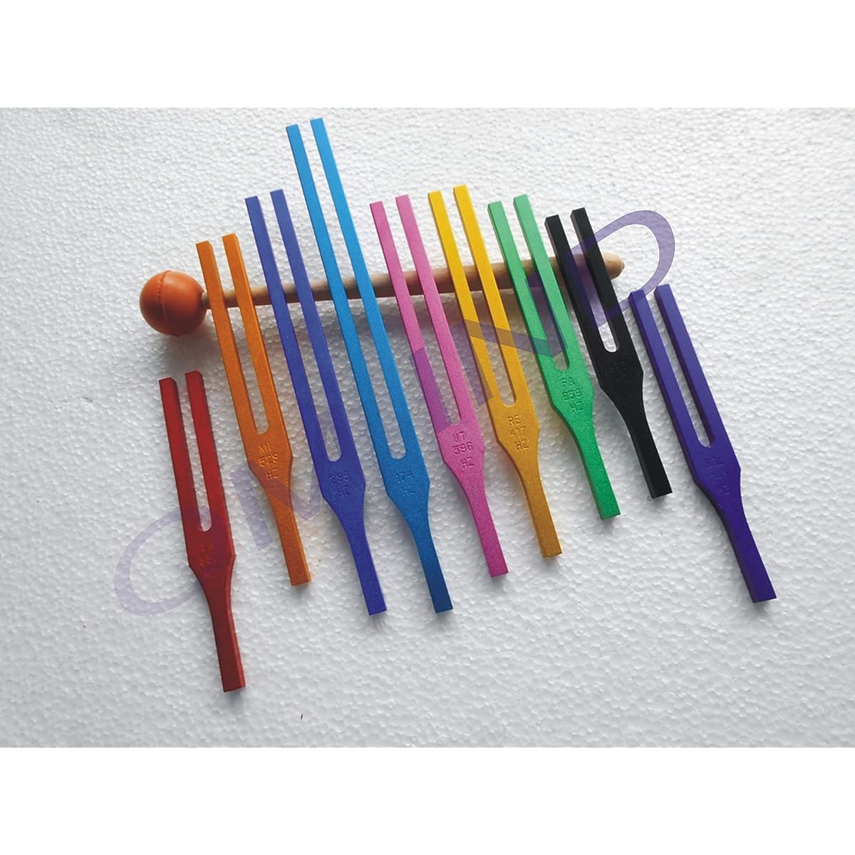 Om Industries 9 Sacred Solfeggio Color Tuning Fork with Rubber Mallet, Sound Therapy | DNA Repair.