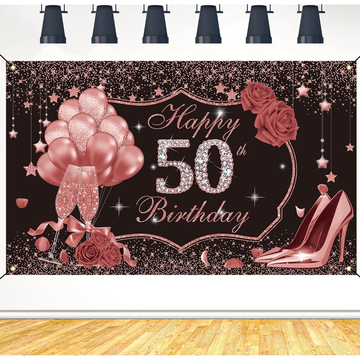 Ufocusmi 50th Birthday Decorations for Women Rose Gold Happy 50th Birthday Backdrop Banner 50 Years Party Supplies 50 Birthday Photo Background 6x4ft