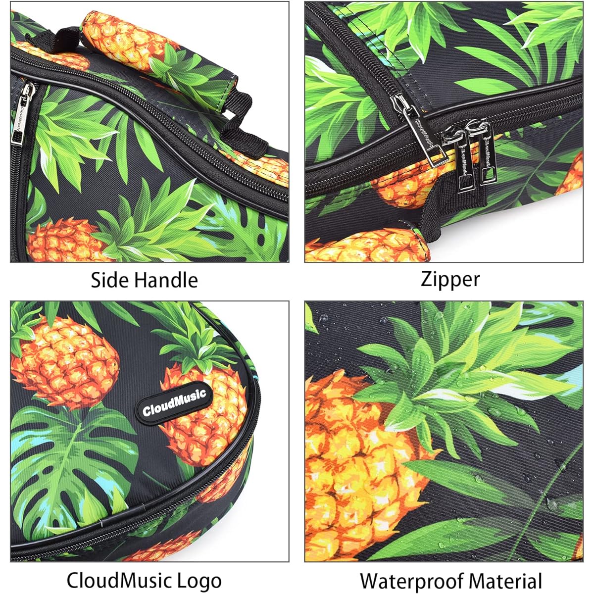 CLOUDMUSIC Ukulele Case Hawaii Pineapple Ukulele Backpack 10mm Padded (Concert)
