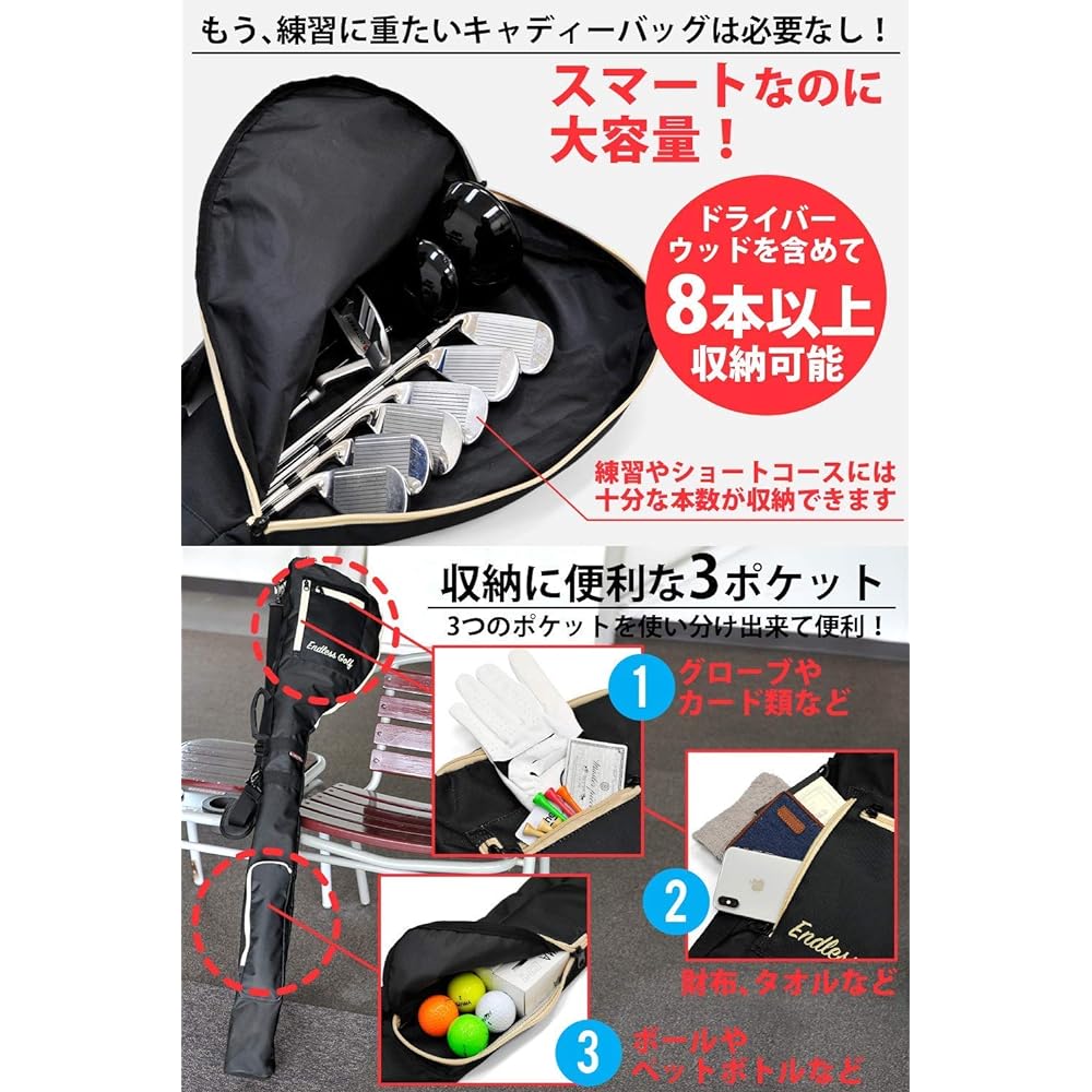 ENDLESS GOLF Golf Club Case Holds Up to 8 Clubs (Lightweight/Large Capacity/Compact Storage) 3 Pockets Folding Shoulder Practice Golf Bag Golf Case Soft Case for Opening Short Course Men's Women's